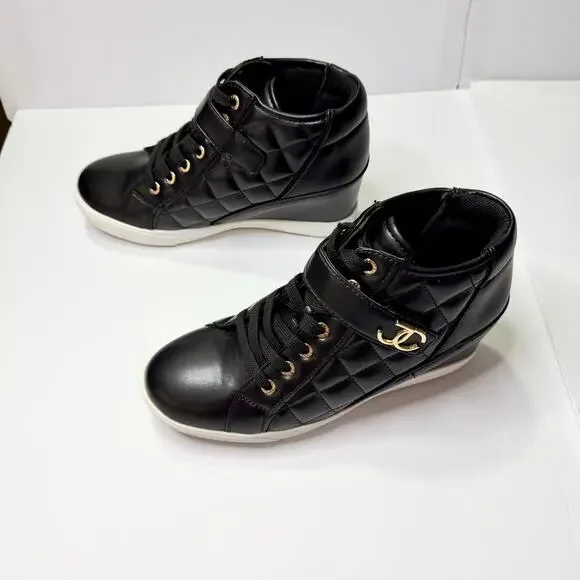 Juicy Couture JC Journey Wedge Sneakers Black Quilted High Top Shoes Women 9 - Picture 2 of 6